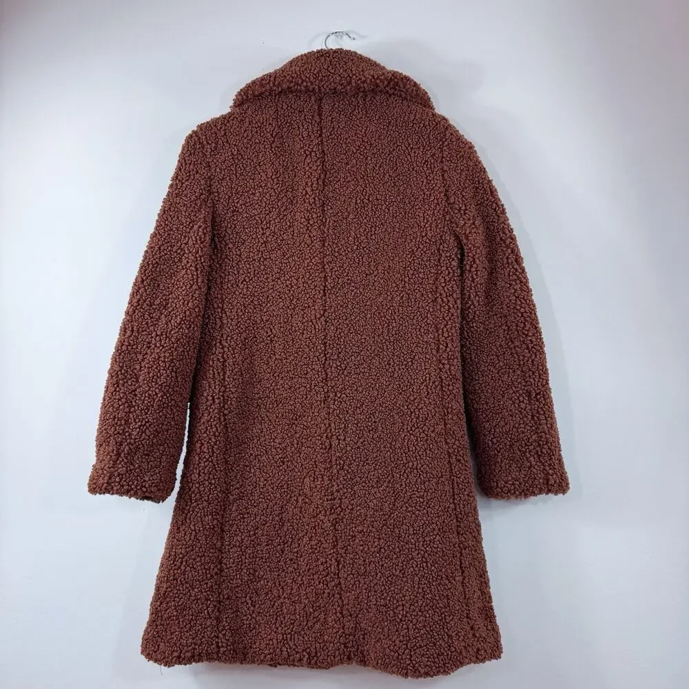 J.Crew Women’s Teddy Sherpa Coat Size SP Brown Tan Clay Winter Long Jacket